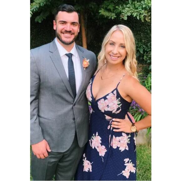 Lulu's Wrap Navy Blue Floral Print Polka Dot Loiselle Maxi Dress Size L - Picture 15 of 17